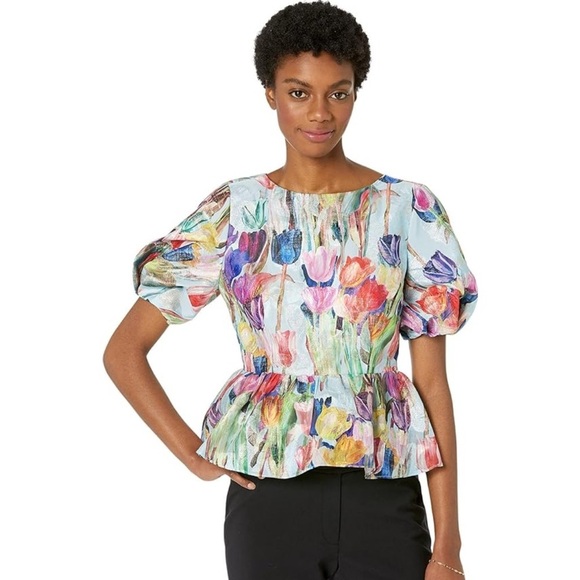 MILLY Bennet Peplum Blouse M - Picture 4 of 10